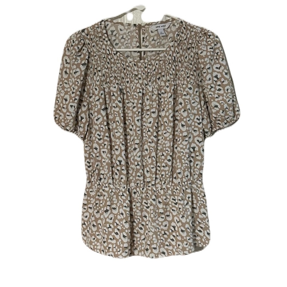 Nine West Brown and Gray Puff Sleeve Blouse